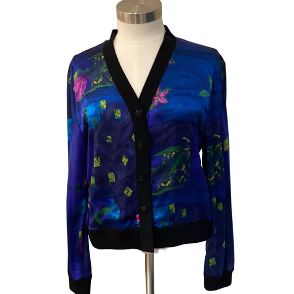 St. John Sweaters - St John Vintage Black Blue Cardigan 10